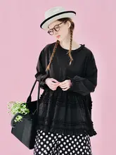 純棉製 ランタンスリーブブラウス【水洗い・レースデザイン・女性用】（セットアップ対応）