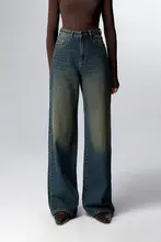 Bymolycho ヴィンテージハイウエストデニムパンツ【秋冬用・ゆったり・フレア・ロング丈】