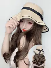 ファッションウィッグ帽子【夏用・長い巻き髪・取り外し可能・トレンド・全頭対応】