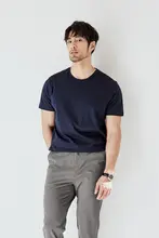 JSSD HOMME メンズ夏用 丸首 絹100% シンプルデザイン 半袖Tシャツ