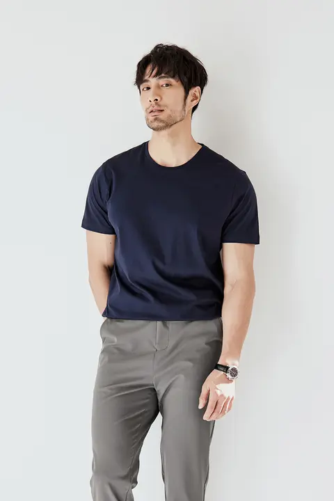 JSSD HOMME メンズ夏用 丸首 絹100% シンプルデザイン 半袖Tシャツ