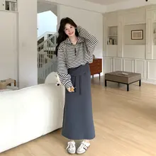ストライプ柄スウェットシャツとパンツのカジュアルスポーツウェア【春秋用・韓国風デザイン・極上の柔らかさ】（セットアップ対応）