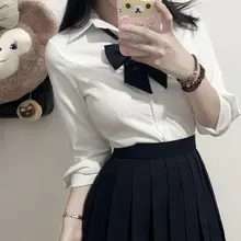 白衬衫の女性用JKスタイル長袖トップス【ウエスト絞り・スリム効果・制服タイプ・多用途】（セットアップ対応）