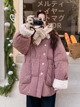 レトロチェックの中長丈ダウンコート【厚手・暖かい・女性用・白鹅绒】