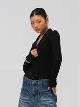ダブルブレストのスーツカラーオールインワン【女性用・軽やかで高級感・ユニークデザイン】（セットアップ対応）