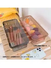 透明収納ボックス【蓋付き・メイクブラシ・口紅・化粧スポンジ用・和風デザイン】