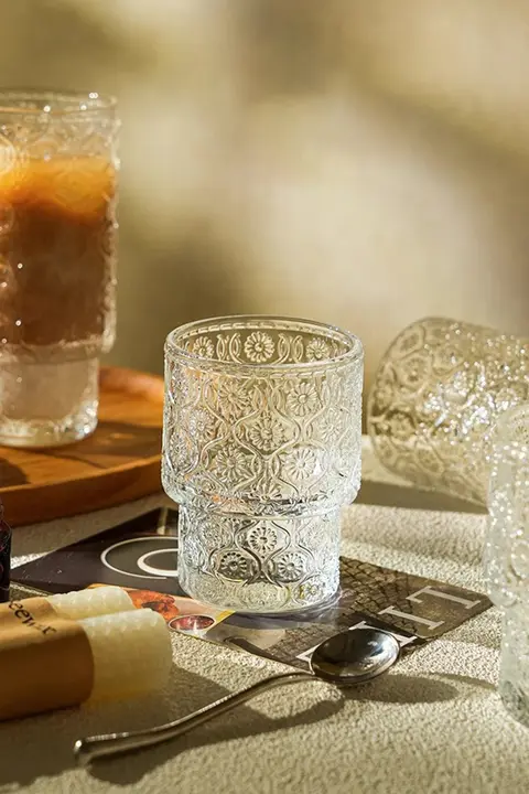Tlife Flos 浮彫りガラスカップ【気泡ジュース・ビールカップ・中古品】