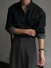水洗いデニムのブラック長袖シャツ【男士用・高級感ある復古デザイン】