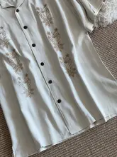 夏用シルクシャツ【短袖・刺繍デザイン・大きいサイズ・ゆったりスタイル】