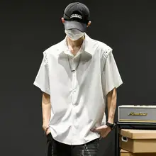 夏用 メンズデザインシャツ【解構的デザイン・広めのシルエット・極上の柔らかさ・短袖】
