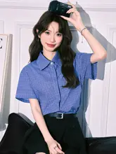 ブルータータンチェック柄 半袖シャツ【レディース・夏用・襟付き・通勤向け】