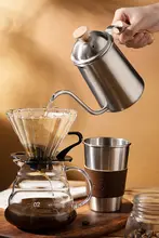 日式復古ハンドドリップコーヒーポット【304ステンレス製・細口・木製ハンドル】