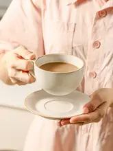 カフェラテアート用 陶器製エスプレッソカップ【ヴィンテージ風・オシャレデザイン・プレート付き】