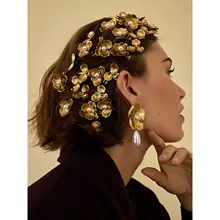 金色パールフラワーのバナナクリップ【ヴィンテージスタイル・高級感・小さな前髪用】
