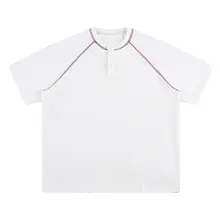 アメリカンレトロ風 ヘンリーネック半袖Tシャツ【ユニセックス・カジュアル・ゆったり】（セットアップ対応）