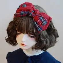 カチューシャ ハンドメイド 大ぶり蝶結び タータンチェック ボルドー