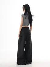 フィット 黒のワイドパンツ【体型カバー・女性用・春秋用】（セットアップ対応）