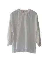 春夏用リネン襟付きレトロ調ワイドシャツ【花柄・ゆったりフィット】