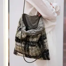 ショルダーバッグ レディース 帆布 チェック柄 大容量 上品 通勤