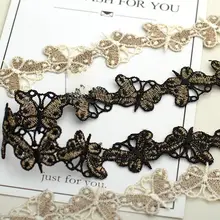 ブラックゴールドの蝶の刺繍レース【DIY用・白金線使用・幅広】