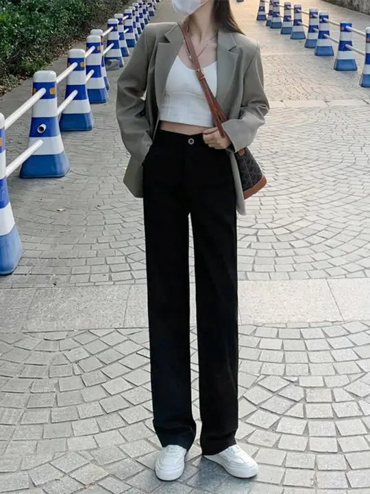 梨型シルエットのパンツ【春秋用・カジュアル・ブラック・ストレート・メンズスーツスタイル】（セットアップ対応）