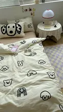 犬とパフ模様のかわいいベッドシーツセット【4点セット・コットン100%・学生寮用】