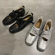 シルバーのファッショナブルな夏用透湿バレエシューズ【浅口・女性用】