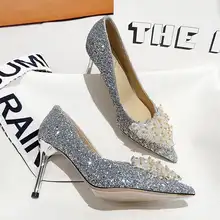 美しいクリスタル装飾のウェディングシューズ【新婦用・疲れにくい・ハイヒール】