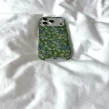 春夏向け グリーンラメ入りフラワーiPhoneケース【iPhone用・シンプルで可愛いデザイン】