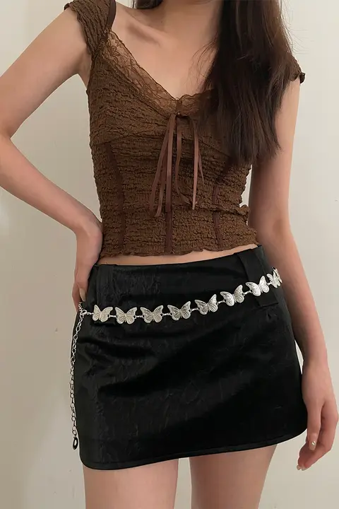 バタフライデザインのメタルウエストチェーン【おしゃれな制服アクセサリー・韓国風】