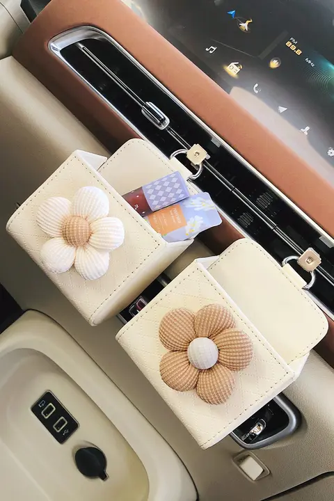 シンプルフラワーデザイン 車載エアコン吹出口収納ボックス【女性用・車内装飾】