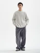 ニット長袖セーター【丸首・ケーブル編み・ゆったりシルエット・通勤用】
