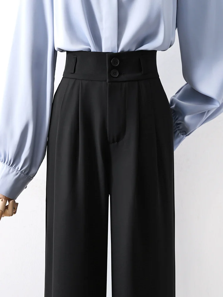 高級感あるOL風ワイドパンツ：40代女性の通勤コーデに最適なハイウエスト長パンツ