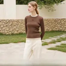 デザイン性のあるリブニットセーター【羊毛素材・フィットデザイン・重ね着風】