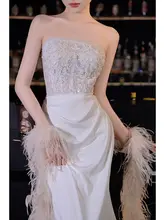 エレガントなビスチェスタイルのウェディングドレス【サテン素材・フィッシュテール・結婚式用】