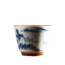 手描き青花陶器の茶杯【個人用・釉下彩・家庭用・功夫茶具】