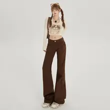 YF 言語フィ ブラックブラウン 微フレアデニムパンツ【秋冬用・スリムフィット・ハイウエスト】