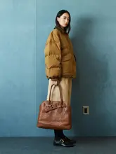 MRS Studios 90年代風 ダウンジャケット【白鹅绒・ショート・ラムレザー襟】