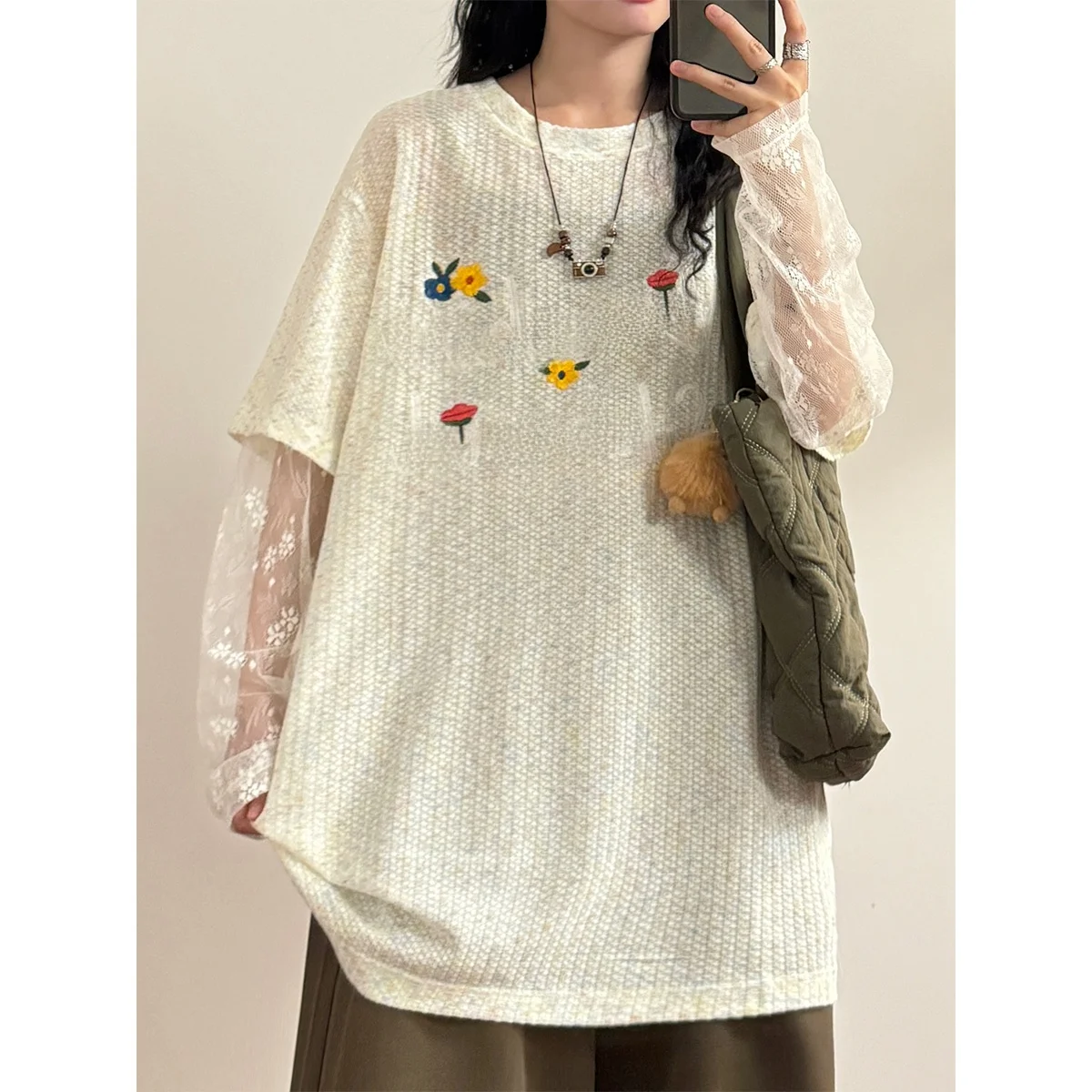 刺繍レースパネルの長袖UVカットカーディガン：アメリカンビンテージスタイルの実用性と適用シーン
