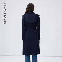 春季新作ウール製フレンチスタイルの復古的なウエスト絞り中長丈トレンチコート【ラグジュアリー感】