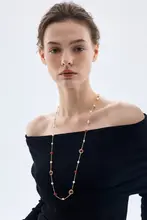 ネックレス レディース ロング 2連 パール アゲート 重ね付け レッド