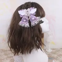 手作りの可愛らしいロリータデザイン ヘアクリップ【ハートとクリスタル付き・ウイングデザイン】