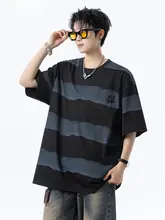カジュアルなデザイン！アメリカンストライプ 半袖Tシャツ【ユニセックス・綿100%・ゆったりフィット】