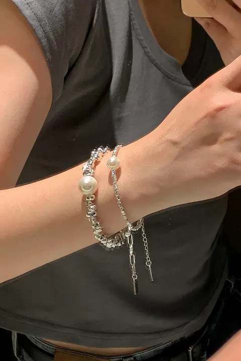パール付きビンテージ風ブレスレット【重ね付け・上品なデザイン・冷淡スタイル】