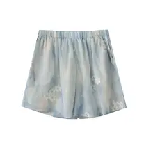 重工芸刺繍入りリボン付きシャツとゆったりショートパンツ【夏用・女性用】（セットアップ対応）