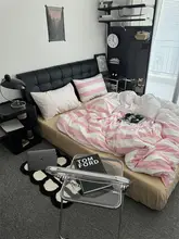 ブラックホワイトストライプデザインのプレミアムコットン四点寝具セット【ベッドカバー・シーツ・掛け布団カバー】（セットアップ対応）