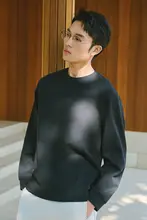 涼感サロナニットテクスチャー春用 メンズゆったりクルーネック長袖Tシャツ