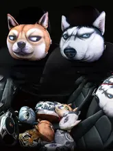 ハスキー犬デザインの車用頭部枕【カートゥーン・かわいい・クッション2個セット】
