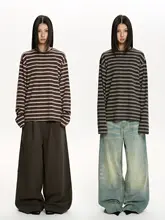 レディース 春用ストライプ長袖Tシャツ【ラウンドネック・フィット・カジュアル】