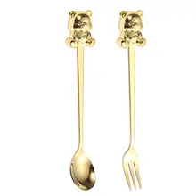 304ステンレス製 小熊デザインスプーン【フルーツフォーク・デザートスプーン・コーヒーミキシングスプーン】